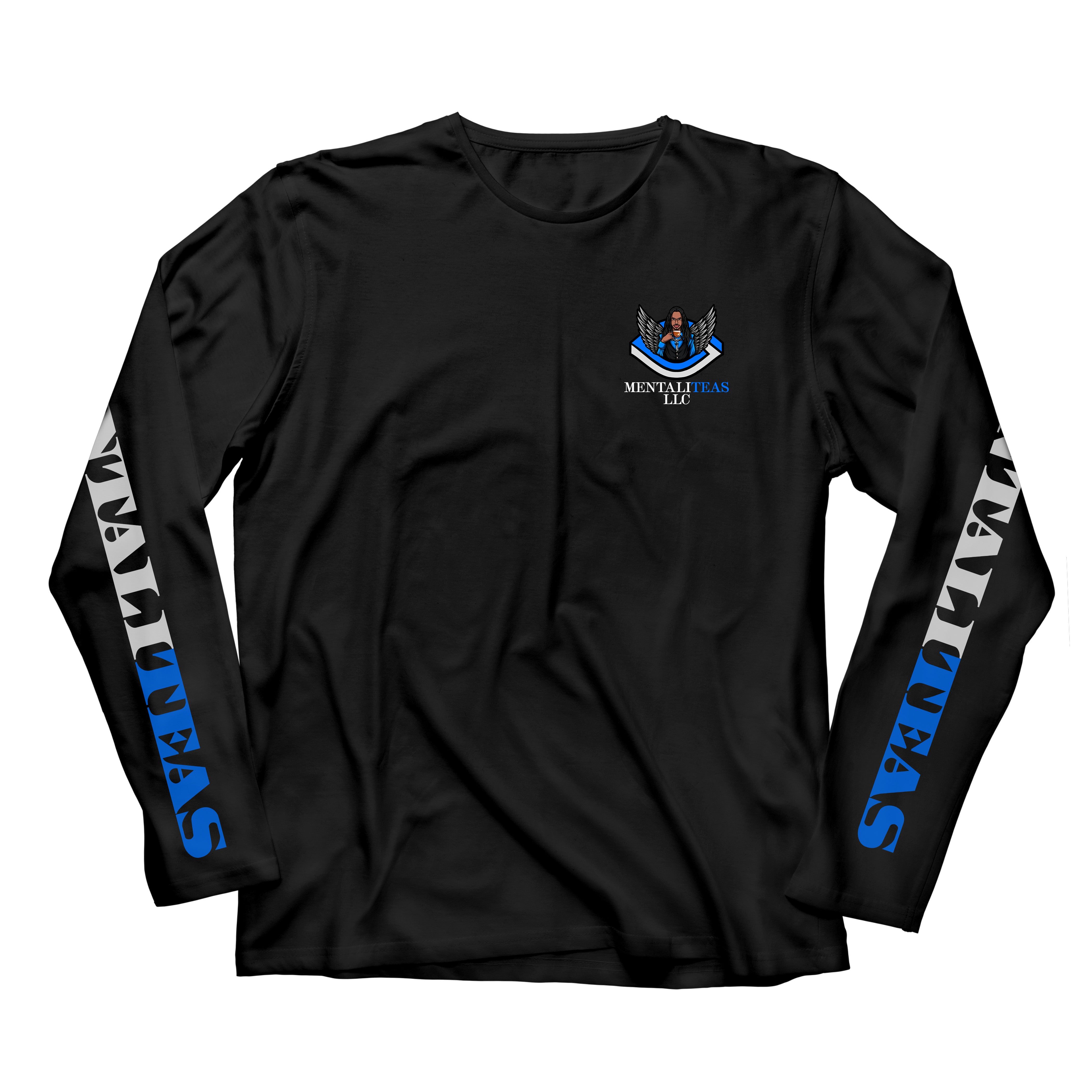 Mentaliteas Black Long Sleeve T Shirt Blue Logo